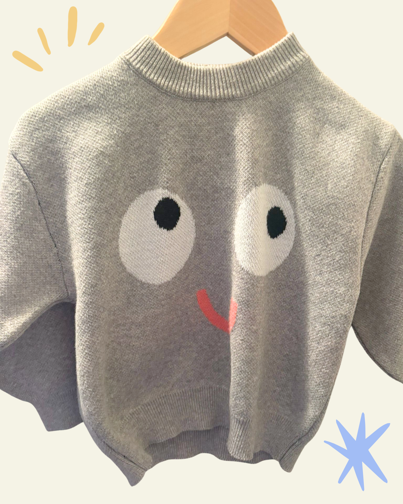 Smiley Face Jumper - Light Grey