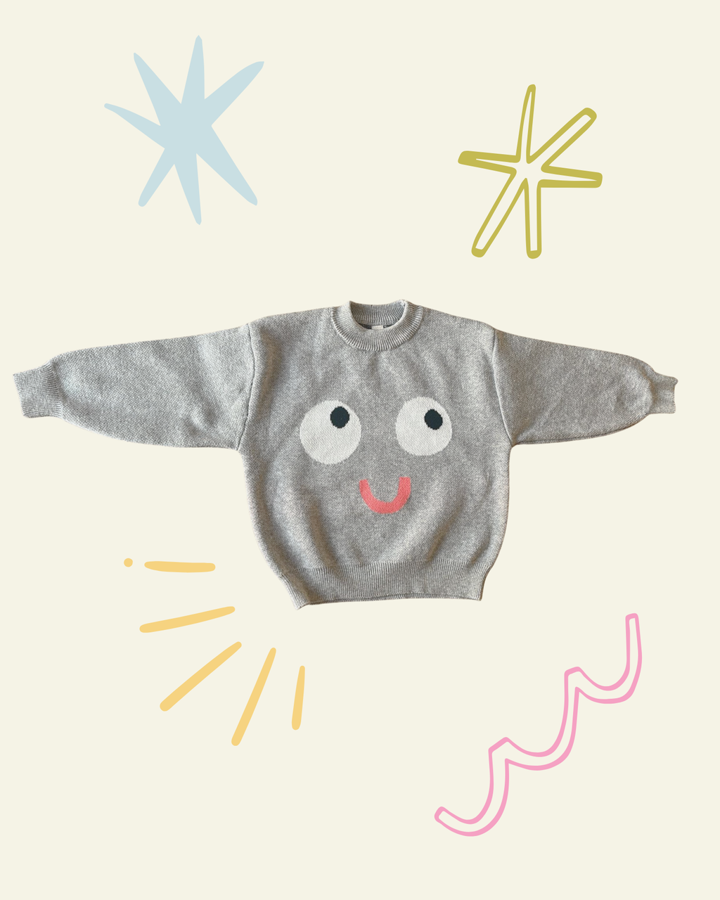 Smiley Face Jumper - Light Grey